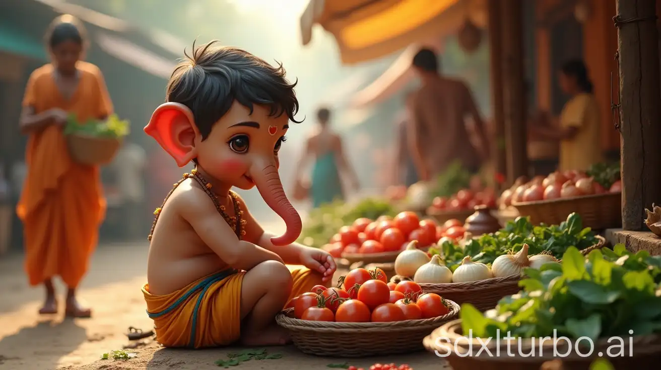 Young-Lord-Ganesha-at-Indian-Market-Vegetable-Stall