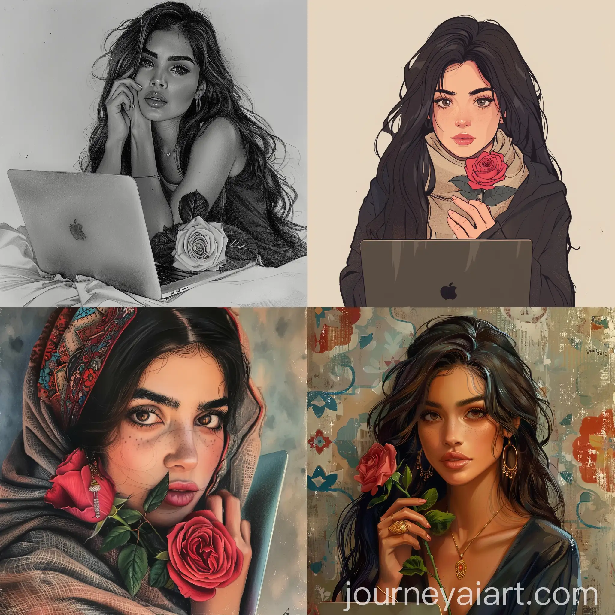 Persian-Girl-with-Rose-and-Laptop