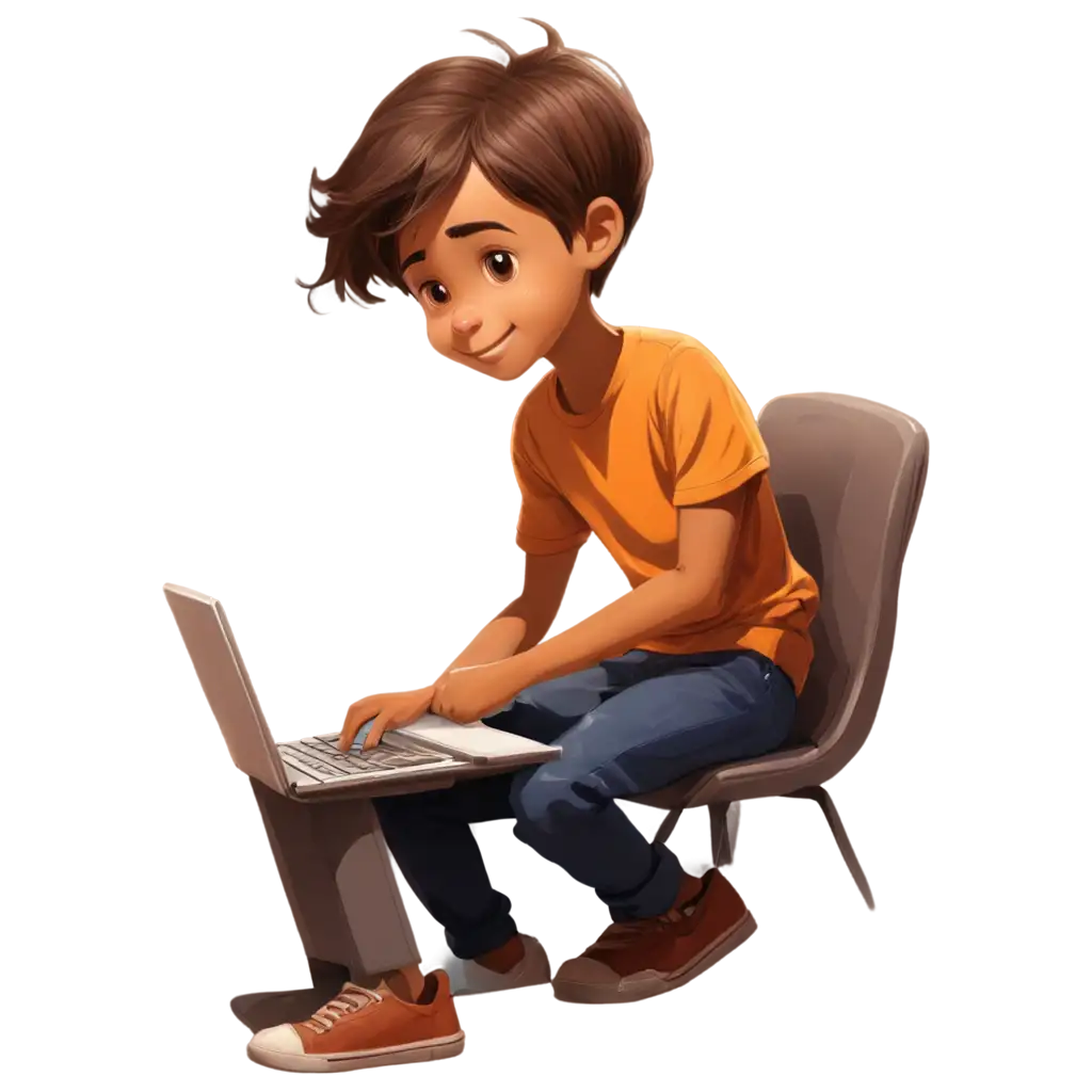 Cute-Boy-with-Straight-Hair-Playing-on-Computer-PNG-Image-Creation