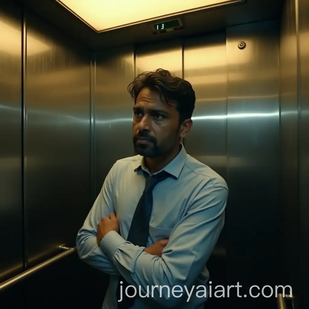 Tired-Indian-ManAI-Image-Expansion-in-Elevator-with-Uncomfortable-Atmosphere