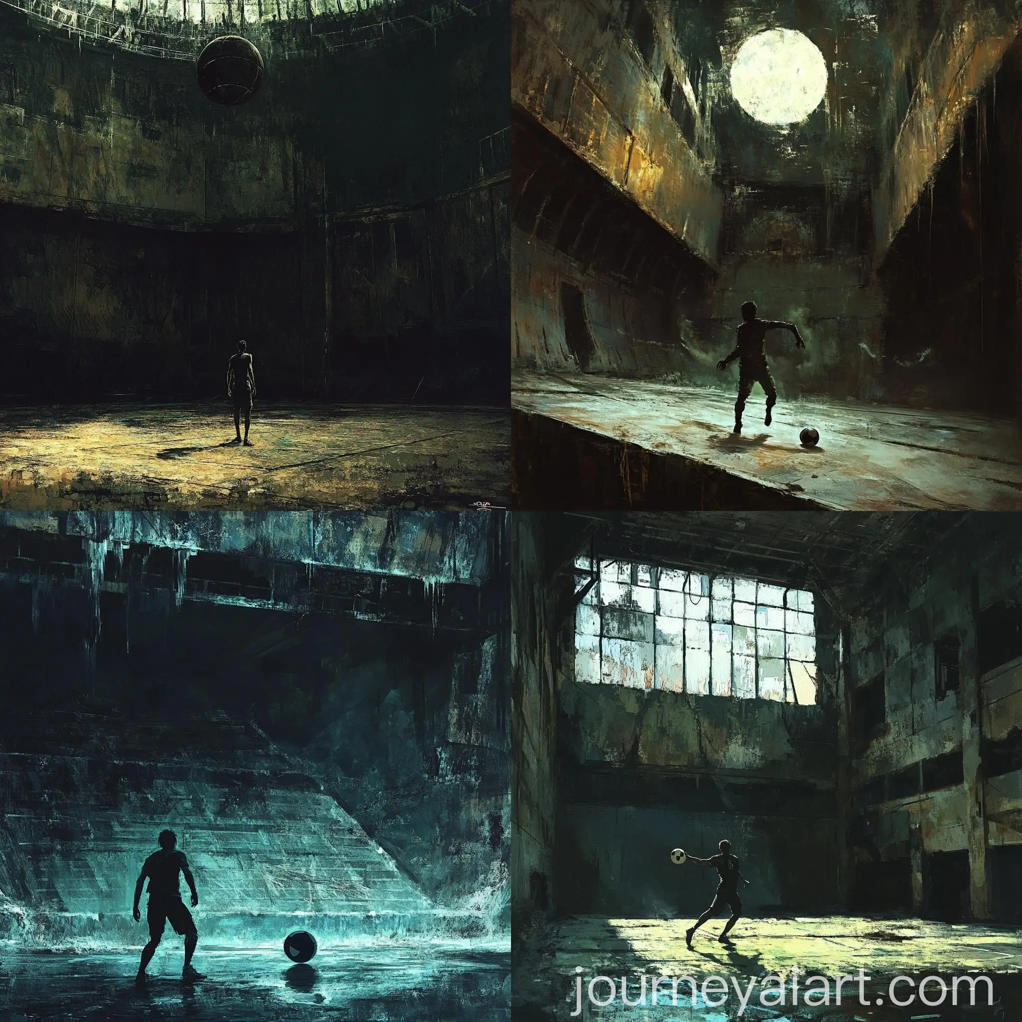 Dark-Fantasy-Football-Player-Practicing-in-Abandoned-Stadium