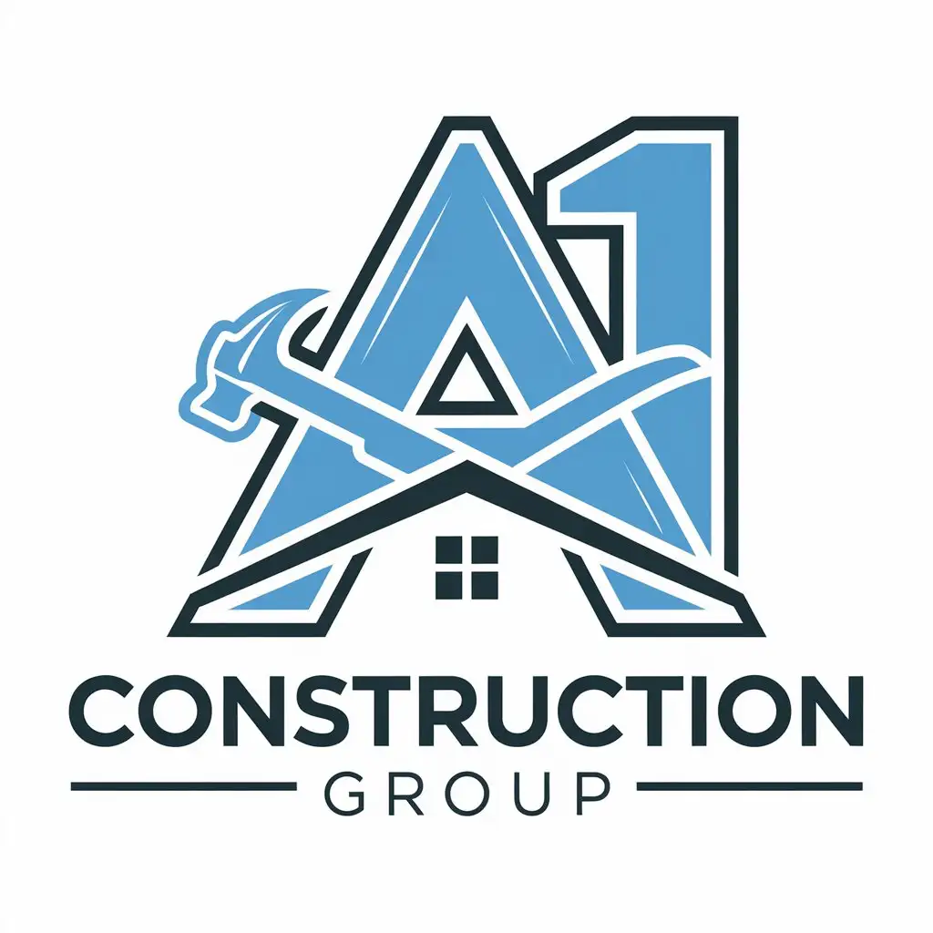 LOGO Design for A1 Construction Group Light Blue White with House and Hammer Theme