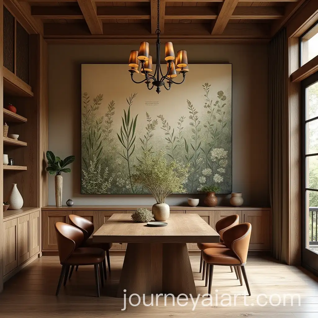 Rustic-Modern-Living-Room-with-Wooden-Furniture-and-Herbal-Motifs