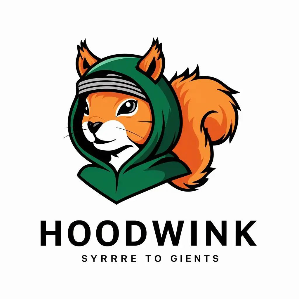 LOGO-Design-for-Hoodwink-Anthropomorphic-Squirrel-in-Green-Hood-and-Orange-Fluffy-Tail