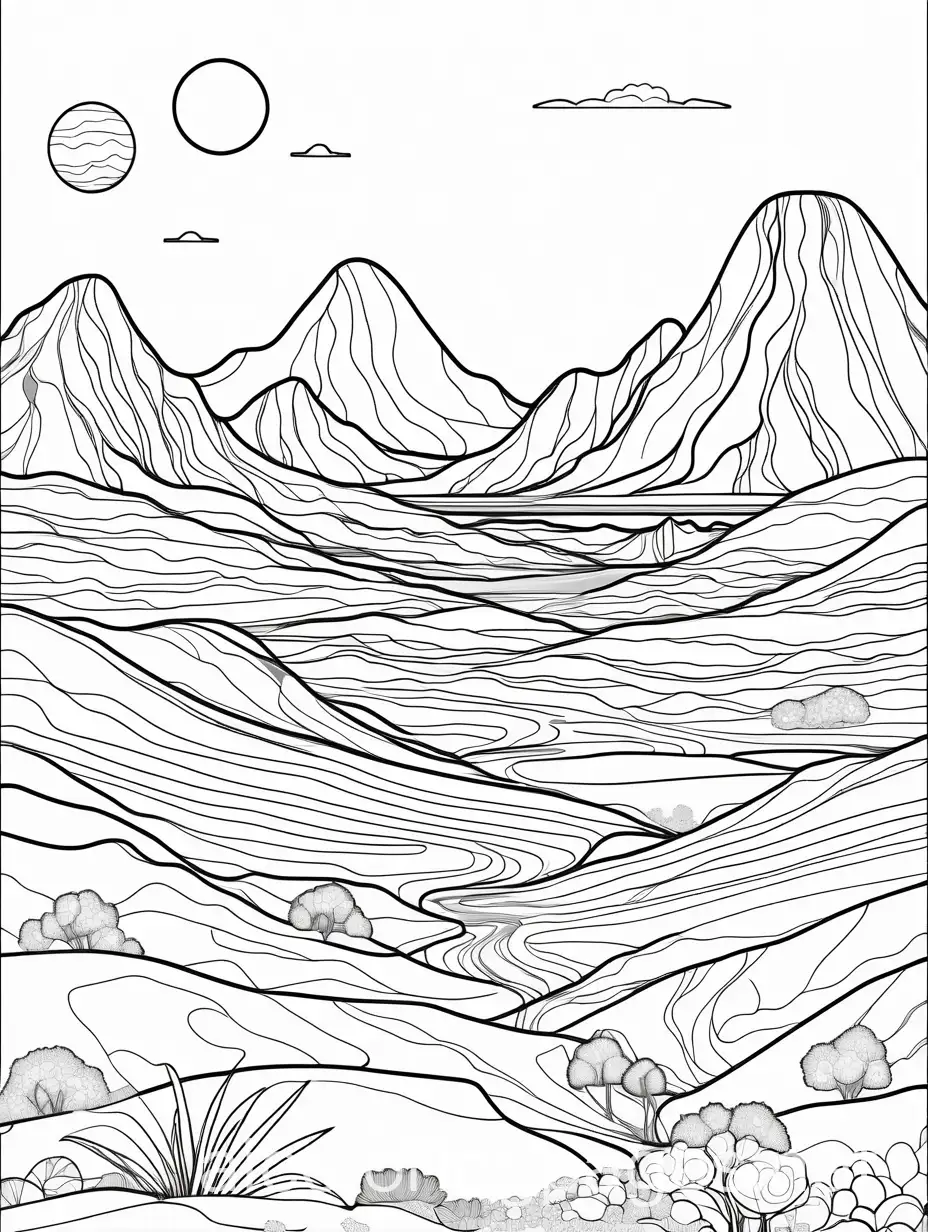 Martian-Landscape-Coloring-Page-for-Kids-with-Simple-Line-Art-and-Ample-White-Space