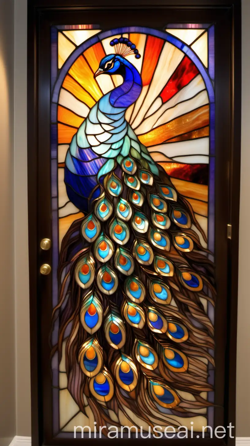 Abstract Tiffany Stained Glass Window with Peacock Feathers