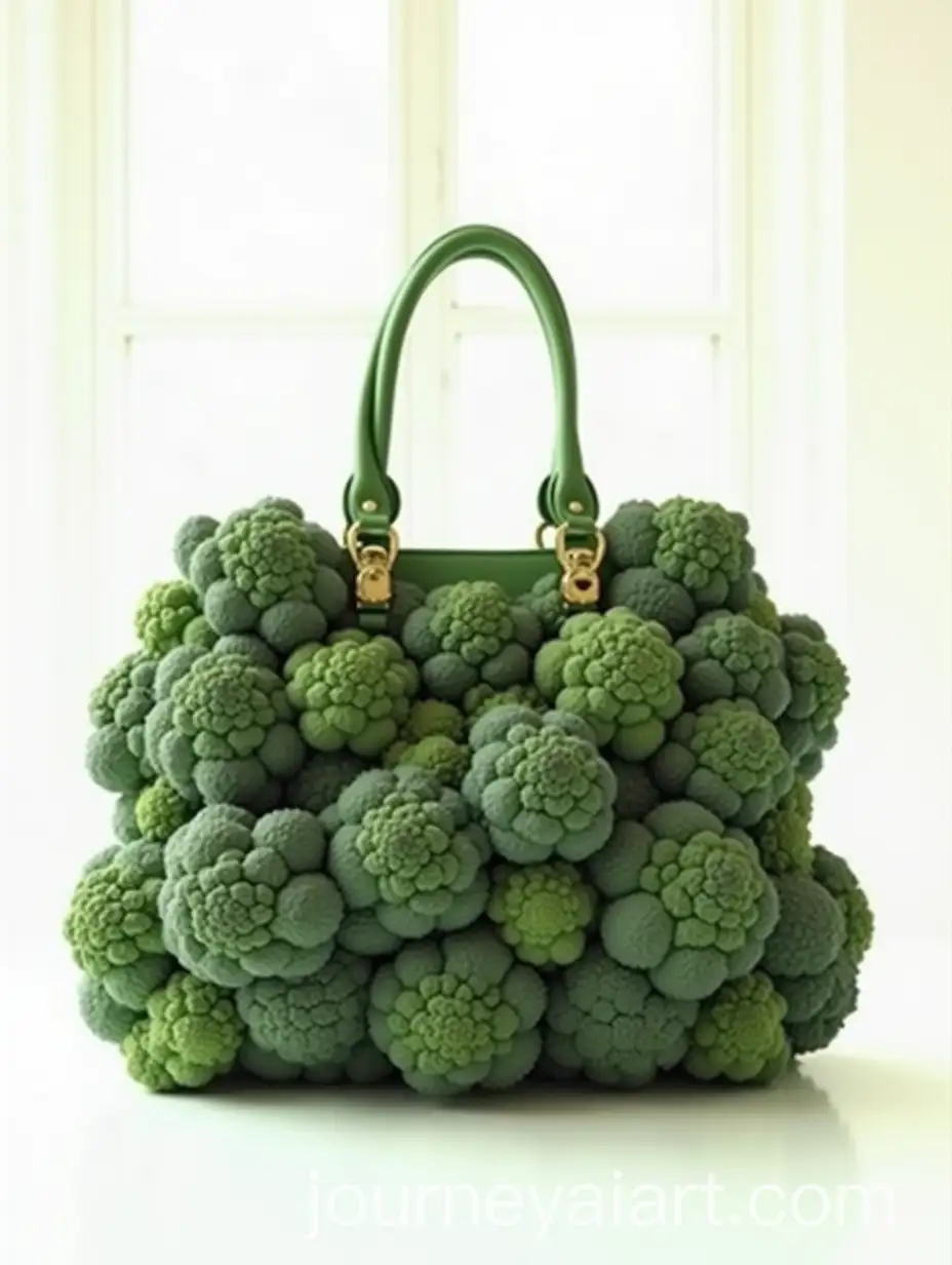Luxury-Handbag-Made-from-Fresh-Broccoli-Florets-with-Gold-Hardware