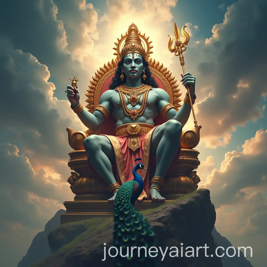 Divine-Murugan-Sitting-on-Throne-with-Peacock