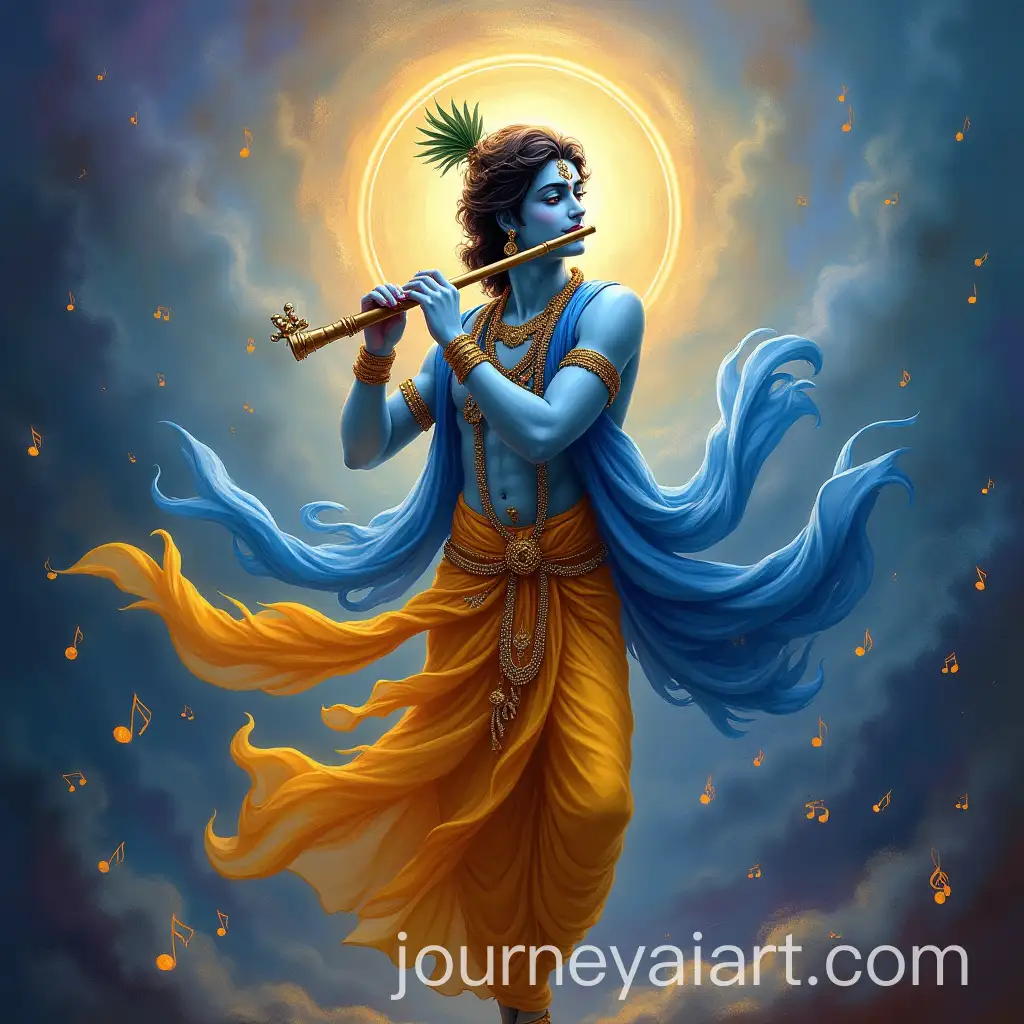 Divine-Lord-Krishna-Playing-Flute-in-Mystical-Harmony-with-Cosmic-Background