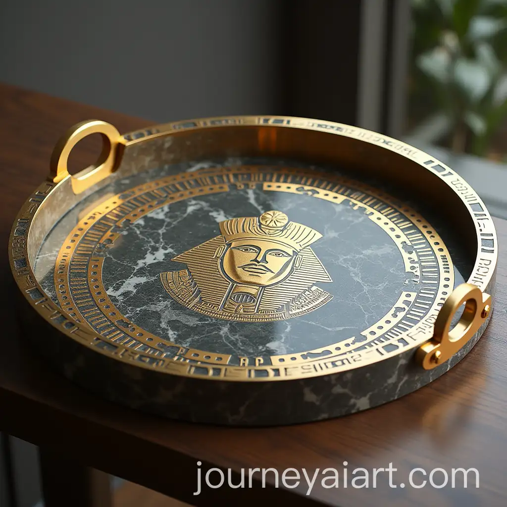 Elegant-Marble-Tray-with-Gold-Stainless-Handles-and-Pharaonic-Symbol-Engraving