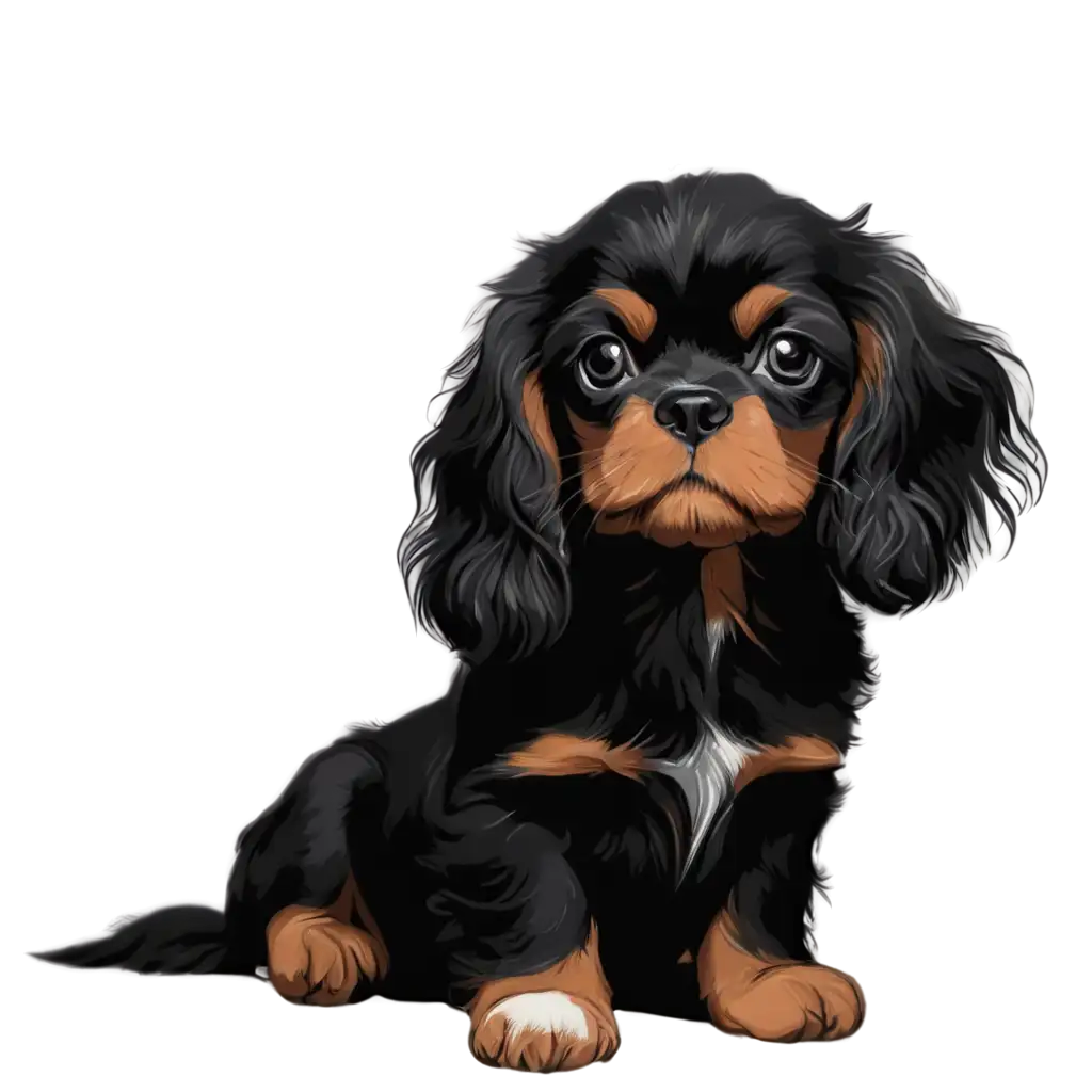 Adorable-Black-and-Brown-King-Charles-Cavalier-Puppy-PNG-Drawing