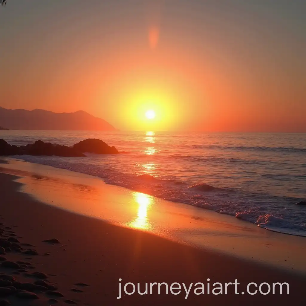 Sunset-Over-a-Tranquil-Beach-with-Expansive-Sea-View