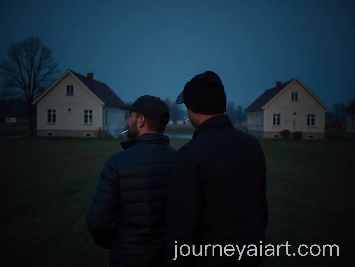 Night-Scene-with-Two-People-Smoking-Against-Russian-Panel-Houses