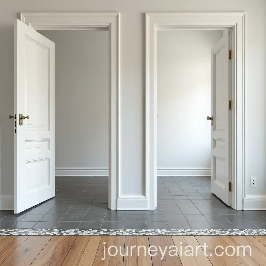 Wooden-Floor-and-Grey-Tiles-Meeting-at-Open-Door-Junction-Mosaic-Strip