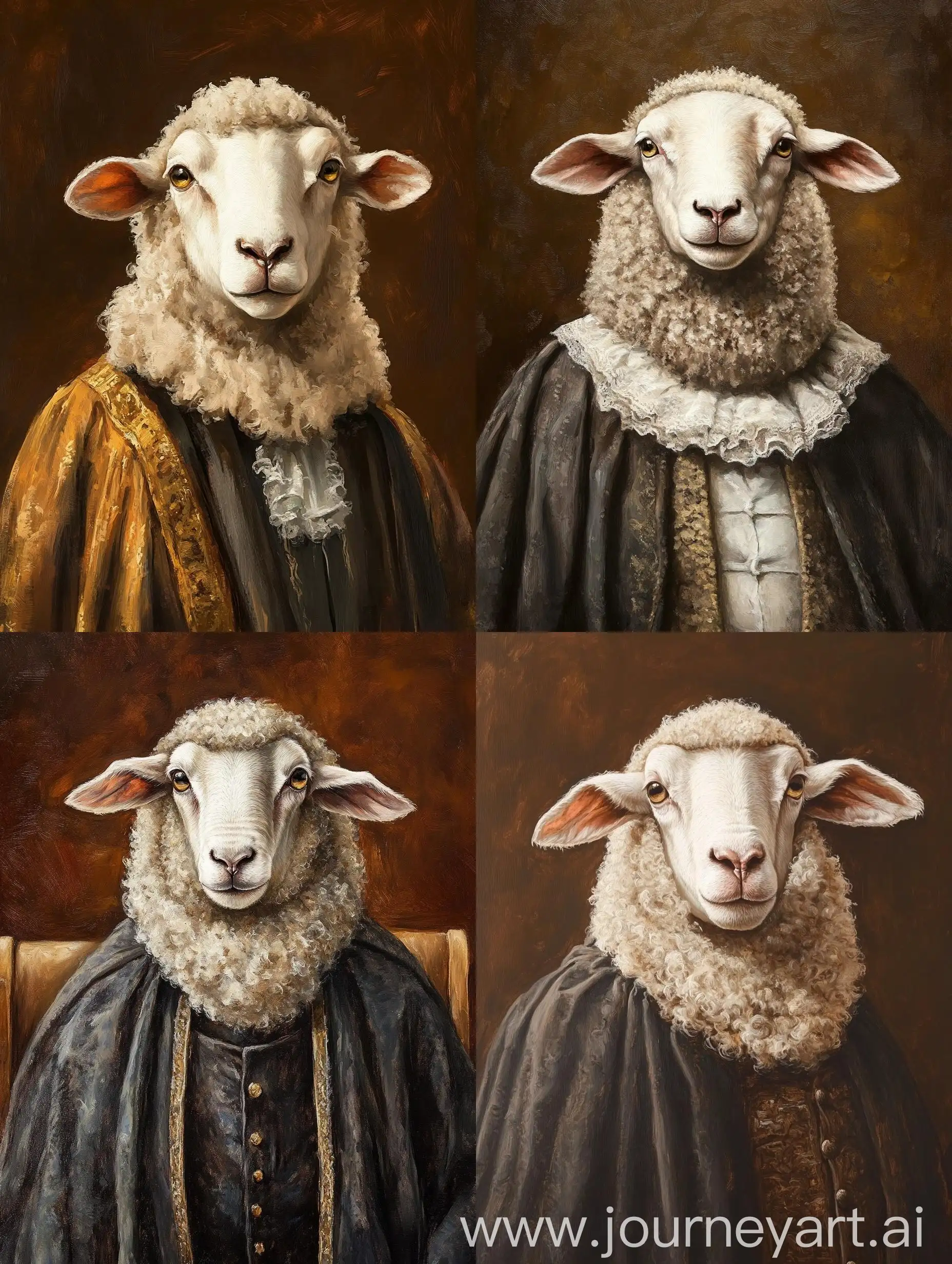 Victorian-Oil-Portrait-of-Old-Herdwick-Sheep-in-Judicial-Judge-Robe