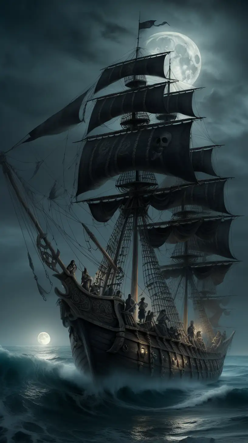 Haunting Scene of Aztec Gold Cursed Crew on the Black Pearl