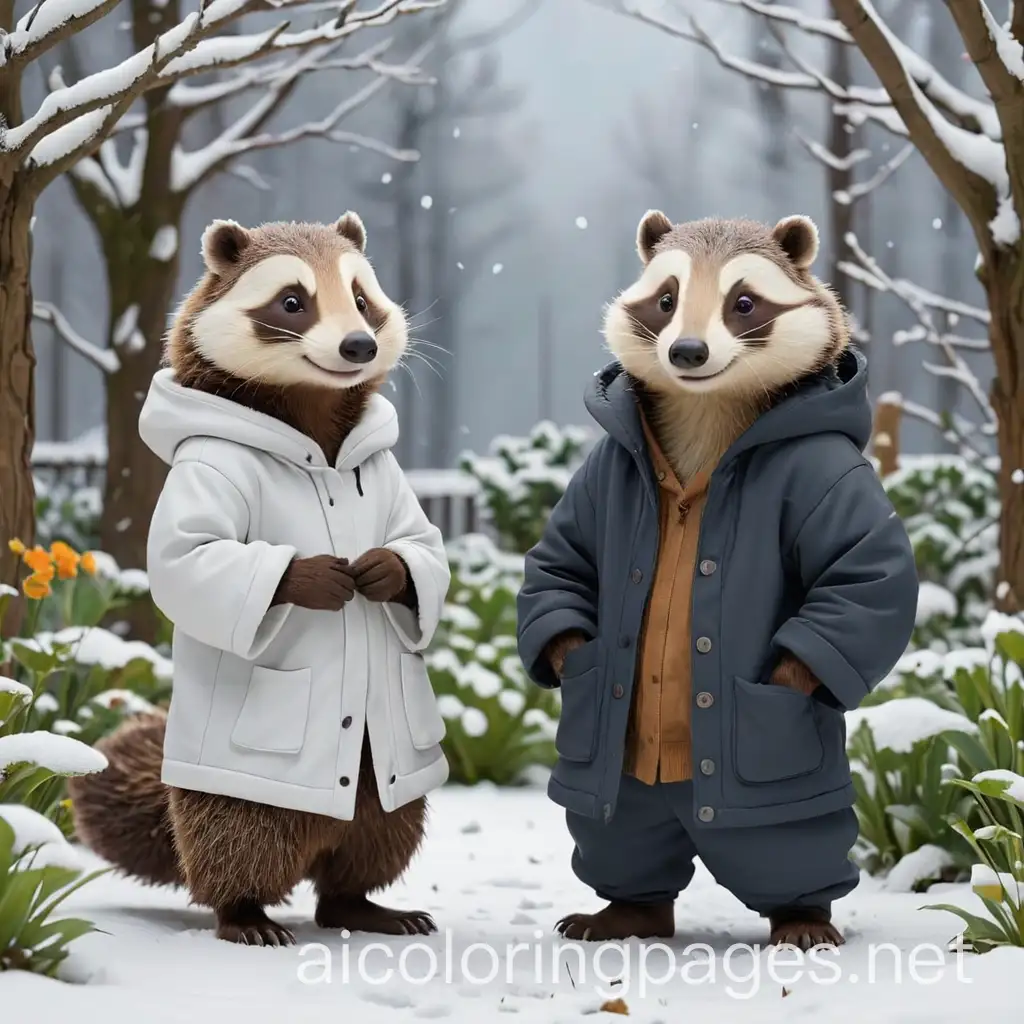 Winter-Wildlife-Coloring-Book-Badger-and-Anteater-in-Winter-Outfits