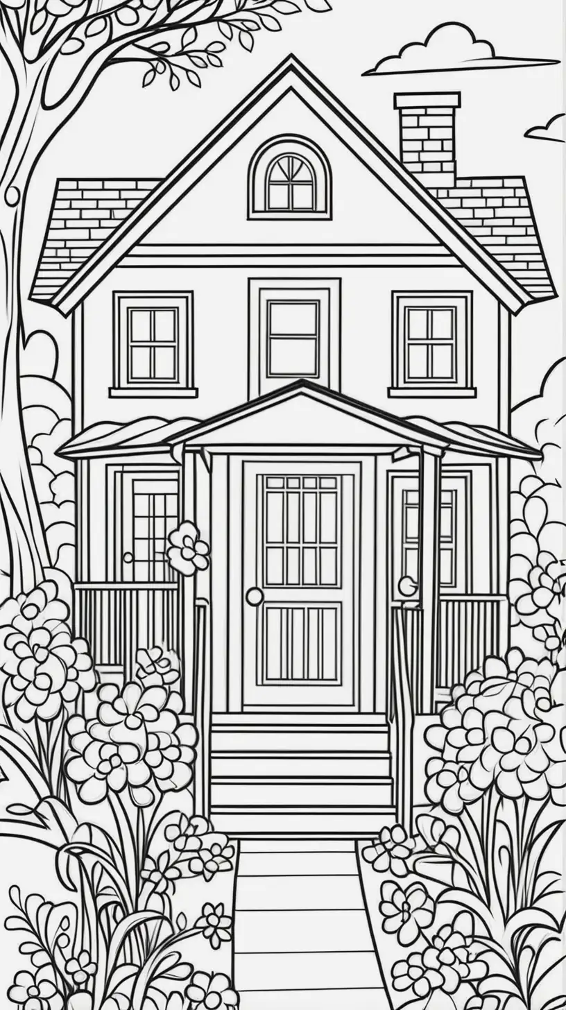 Simple Cottage Coloring Book Pages with Borders