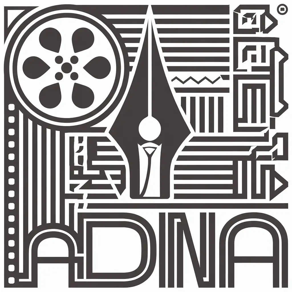 a vector logo design,with the text "Adina", main symbol:film and pen,complex,be used in Education industry,clear background