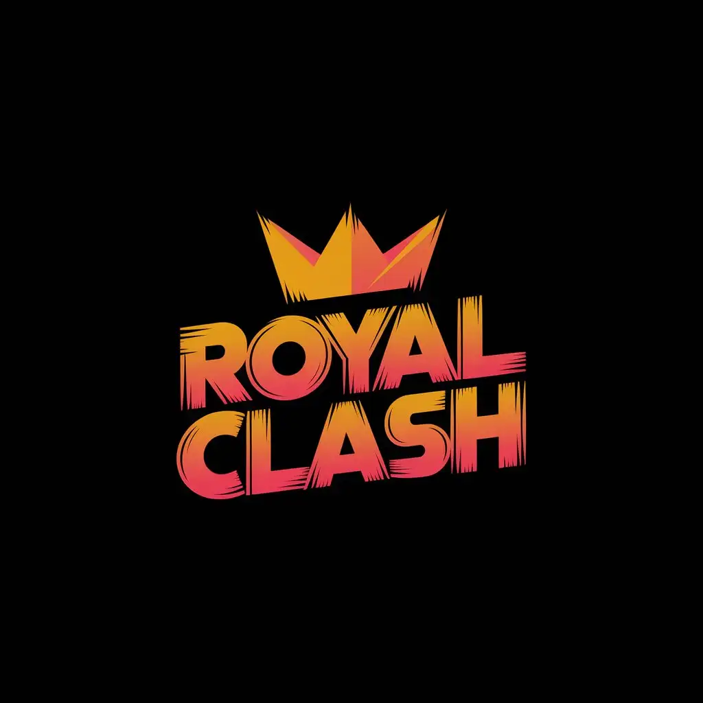 LOGO Design for Royal Clash Bold Curved Font with Minimalist Crown and Black Background