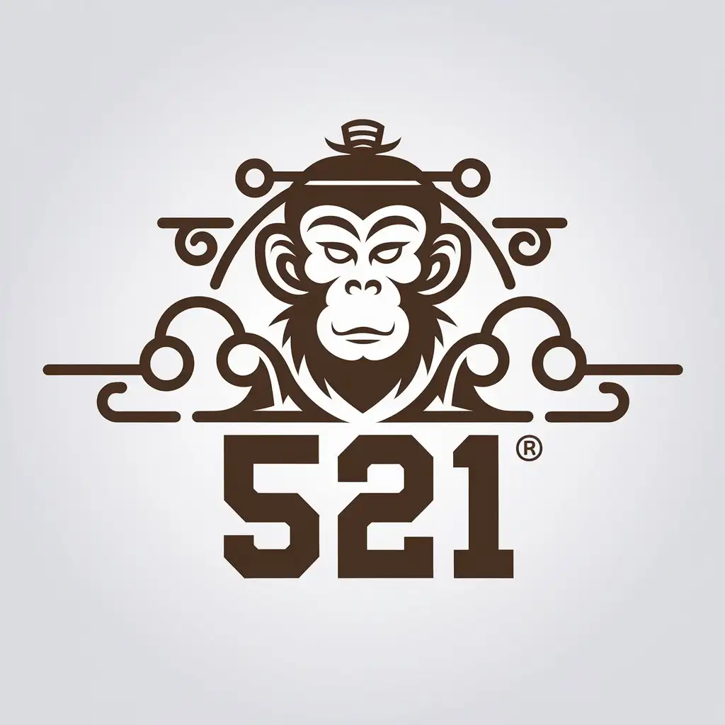 a vector logo design,with the text "521", main symbol:Monkey King, clouds,Minimalistic,be used in live streaming industry,clear background