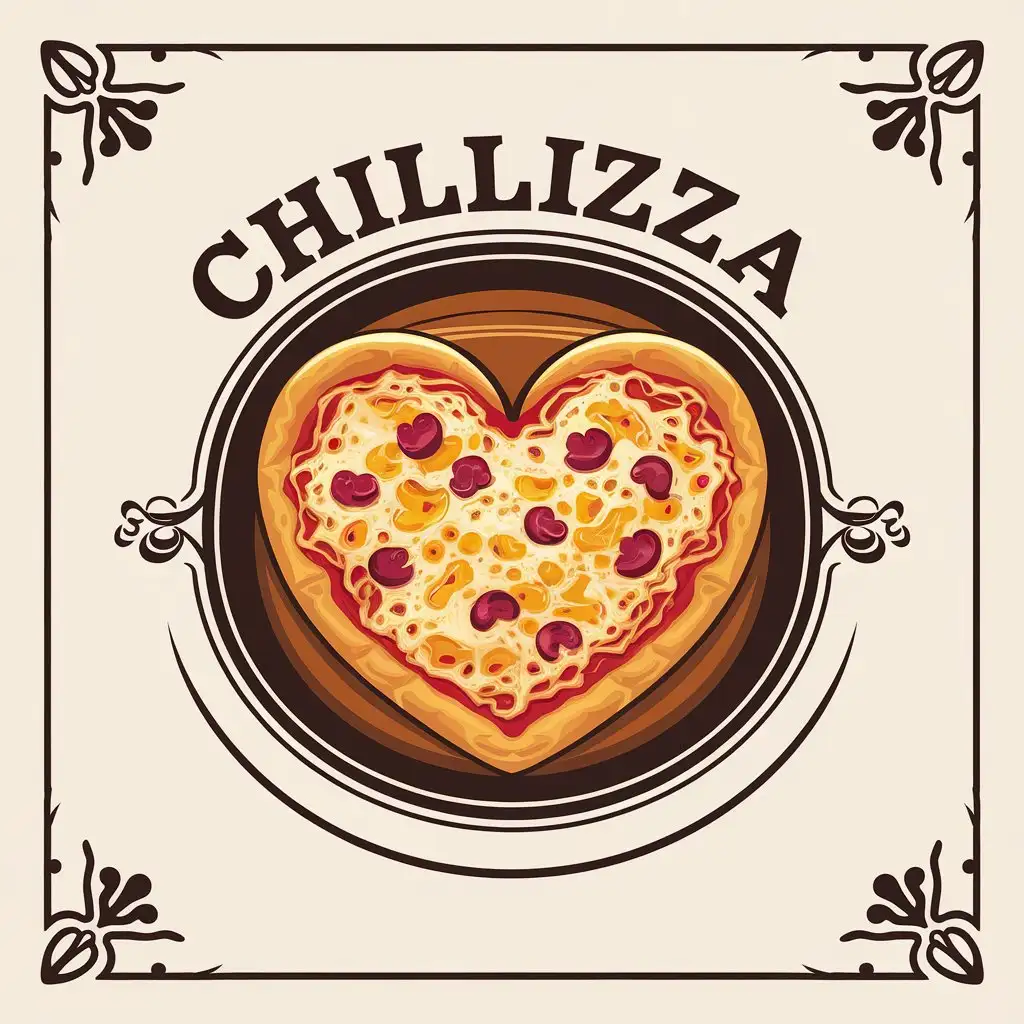 LOGO-Design-for-Chillizza-Vintage-HeartShaped-Emblem-with-Black-Gray-Blue-and-Orange-Palette