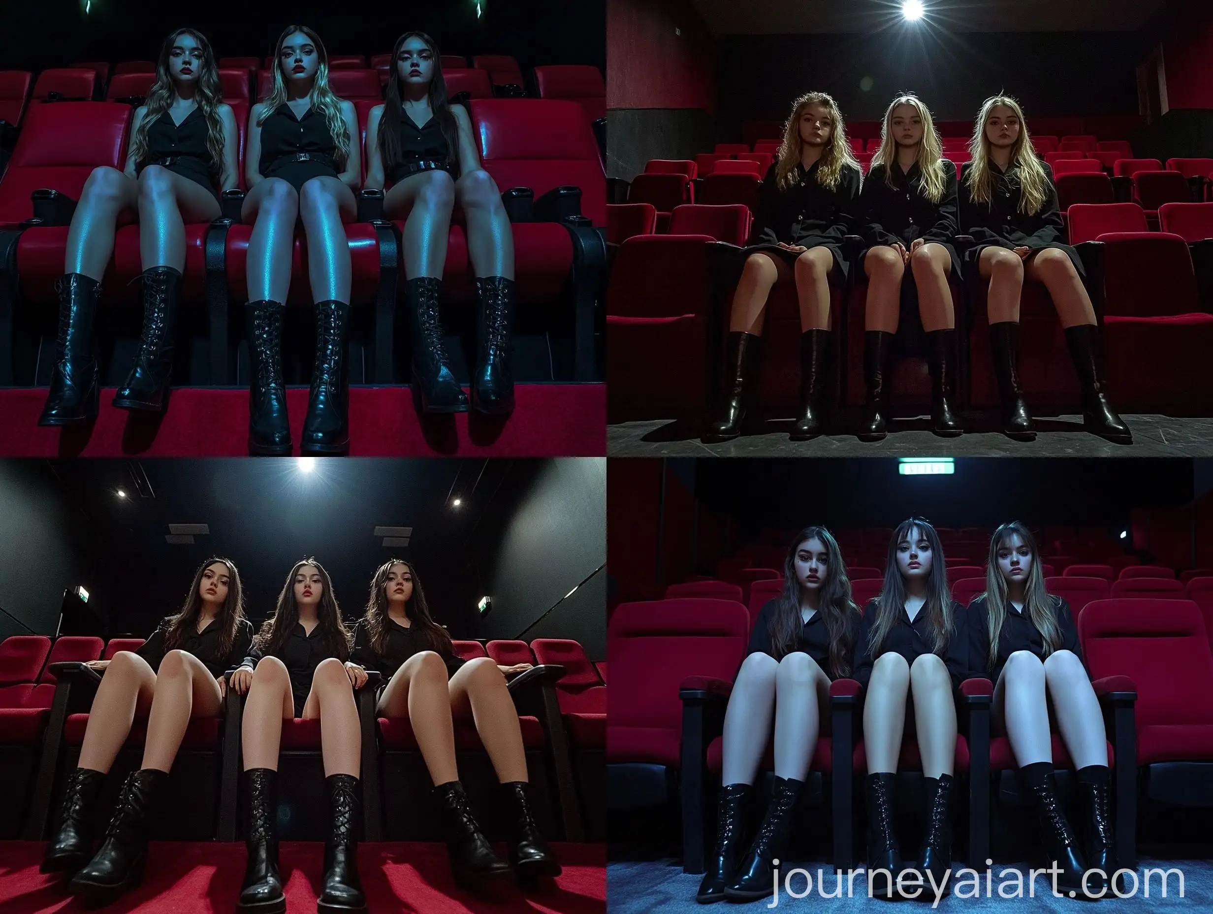Three-Girls-in-a-Movie-Theater-at-Night-with-Flashlights