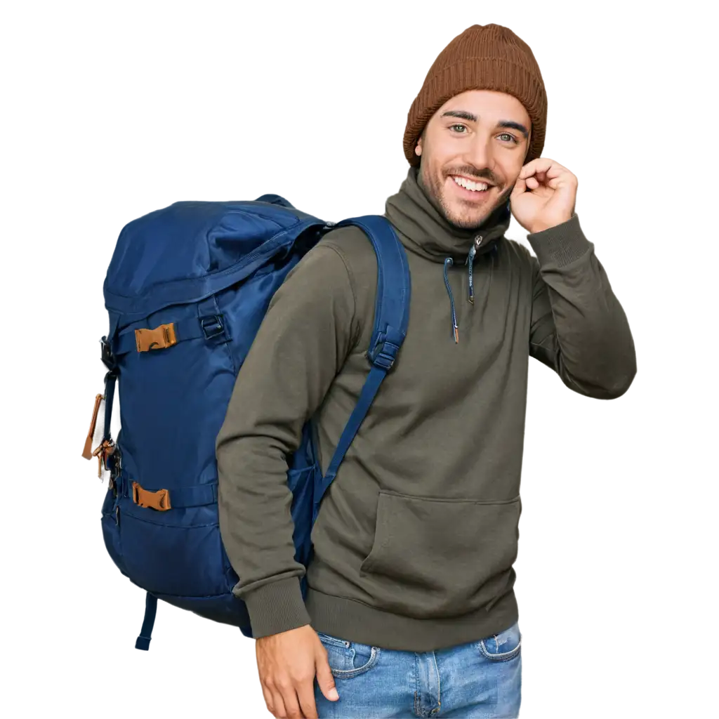 Portrait-of-Young-Rich-Traveler-Smiling-with-Hiking-Backpack-and-Winter-Hat-PNG-Image-for-HighQuality-Visuals