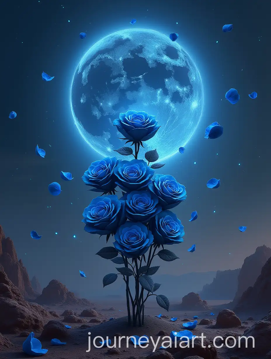 Dark-Romance-Cover-Desert-Landscape-with-Blue-Roses-and-Flying-Petals