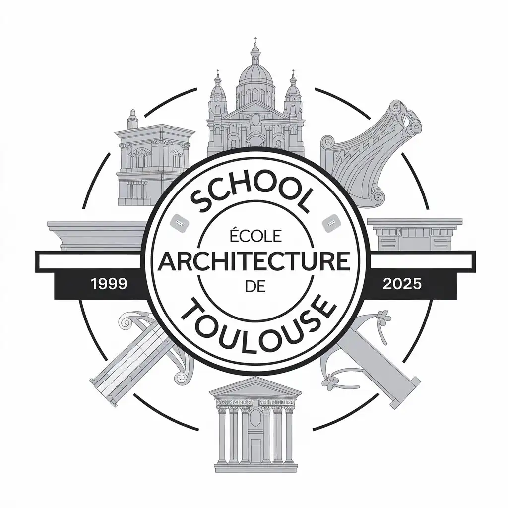 LOGO-Design-for-Toulouse-Architecture-School-Black-White-Circular-Sketches-with-Historic-Landmarks