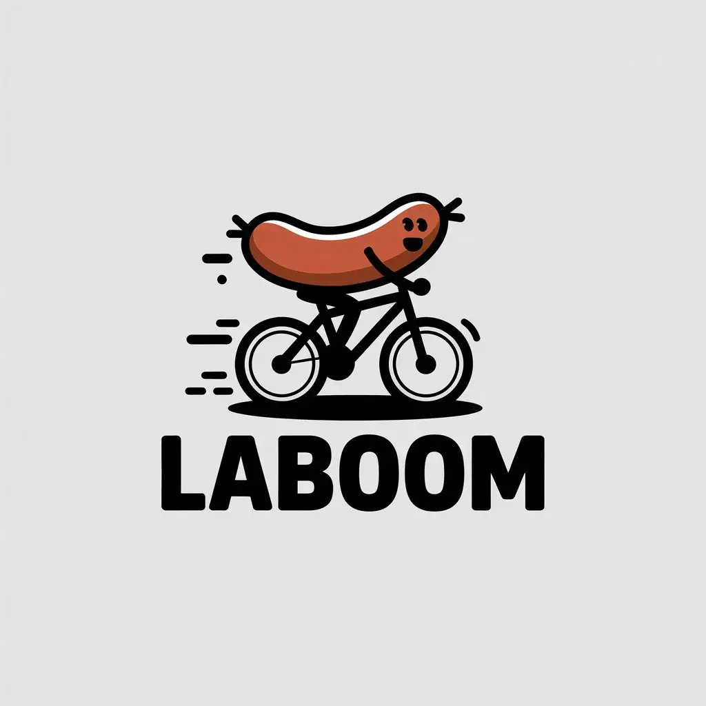 a vector logo design,with the text "Laboom", main symbol:sausage riding a bicycle,Minimalistic,clear background