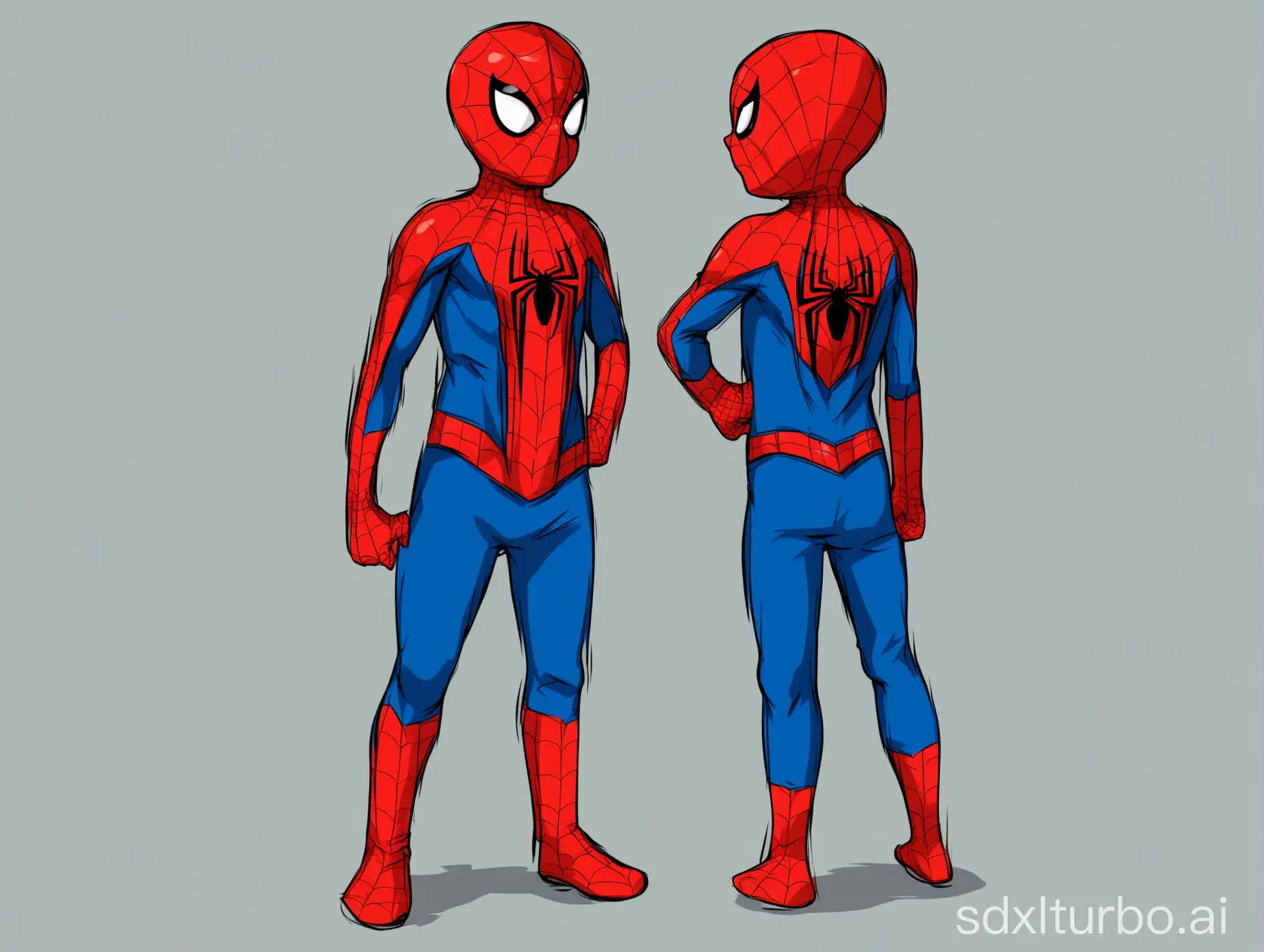 kid in spiderman costume, full height, anime style