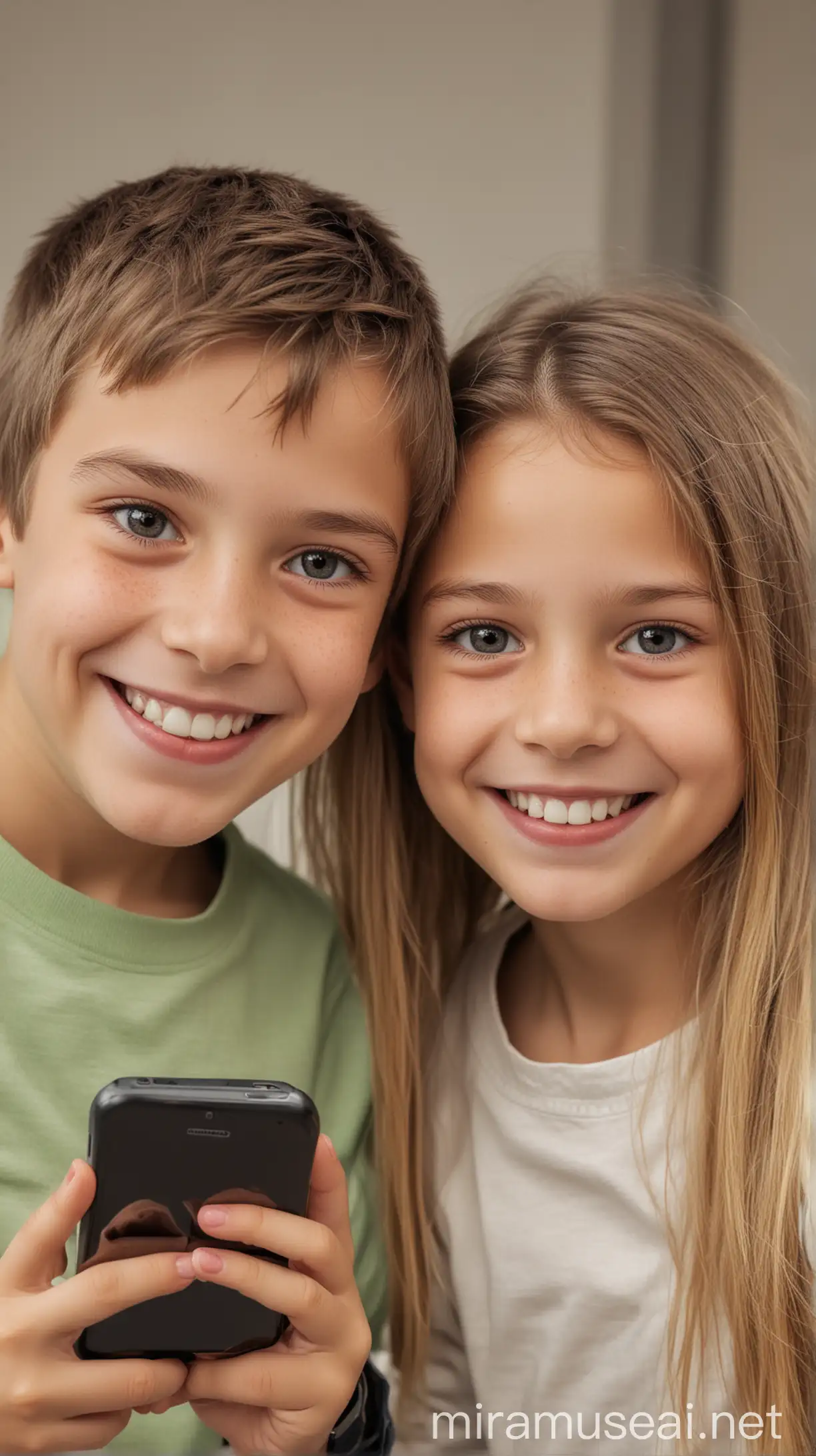 Siblings Smiling with Smartphones