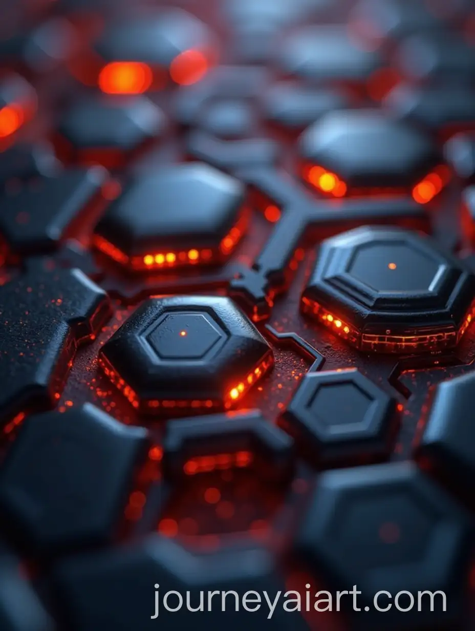 Futuristic-Matte-Chrome-Honeycomb-Phone-Wallpaper-with-Neon-Orange-Light