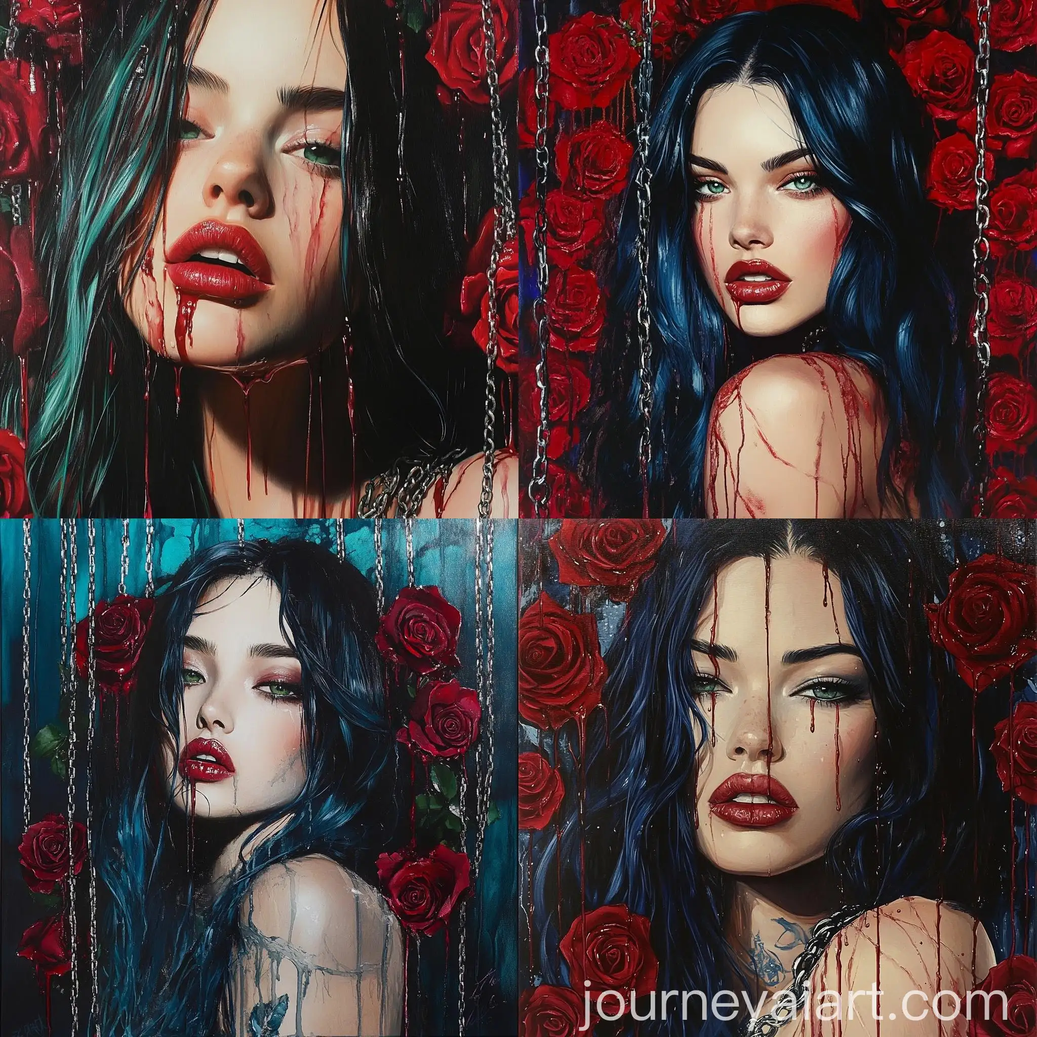 Portrait-of-a-Beautiful-Woman-with-Long-Dark-Hair-and-Red-Roses