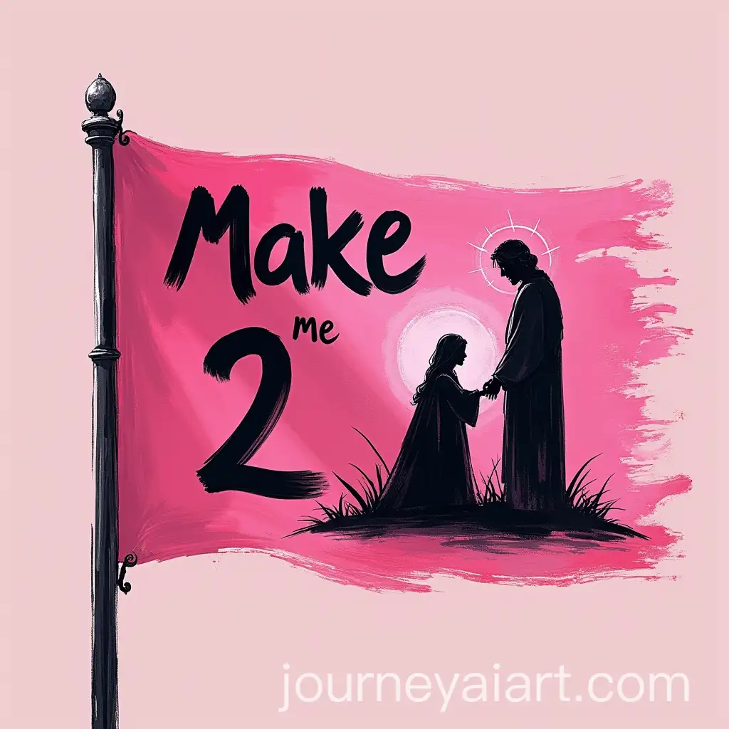 AI-Image-ExpansionPink-Flag-with-Number-2-Isaiah-and-Birth-of-Jesus-in-Black-Paint-with-Brush-Effect-Design