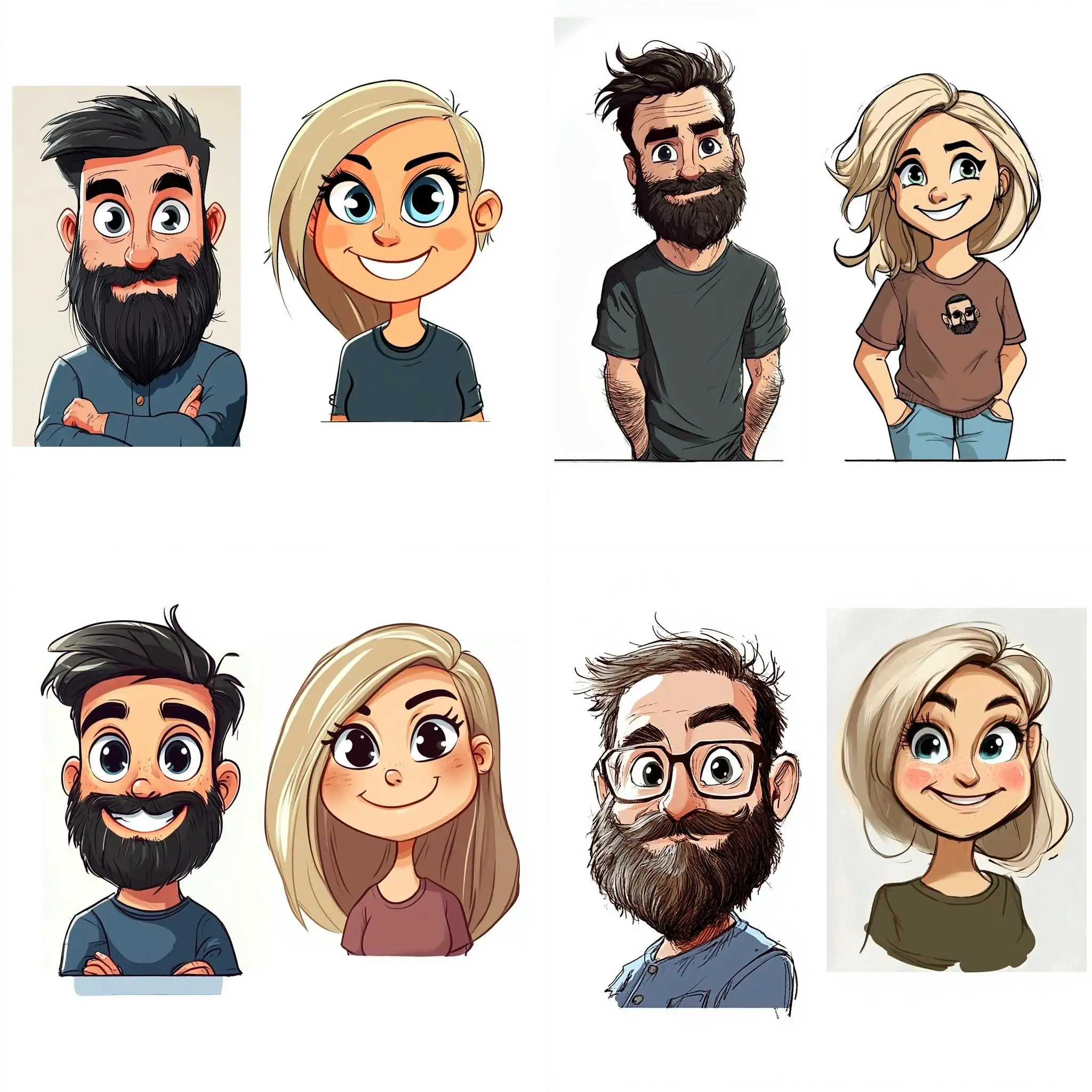 Two-Consistent-Cartoons-in-Bearded-Man-Style-on-White-Background