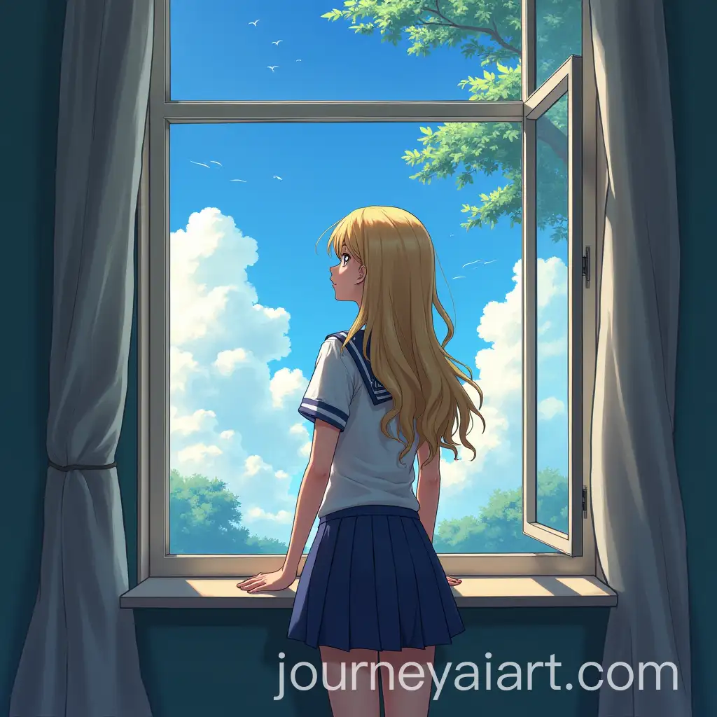 Nostalgic-Blonde-Girl-Gazing-at-Sky-from-Mansion-Classroom-Window-in-Anime-Style
