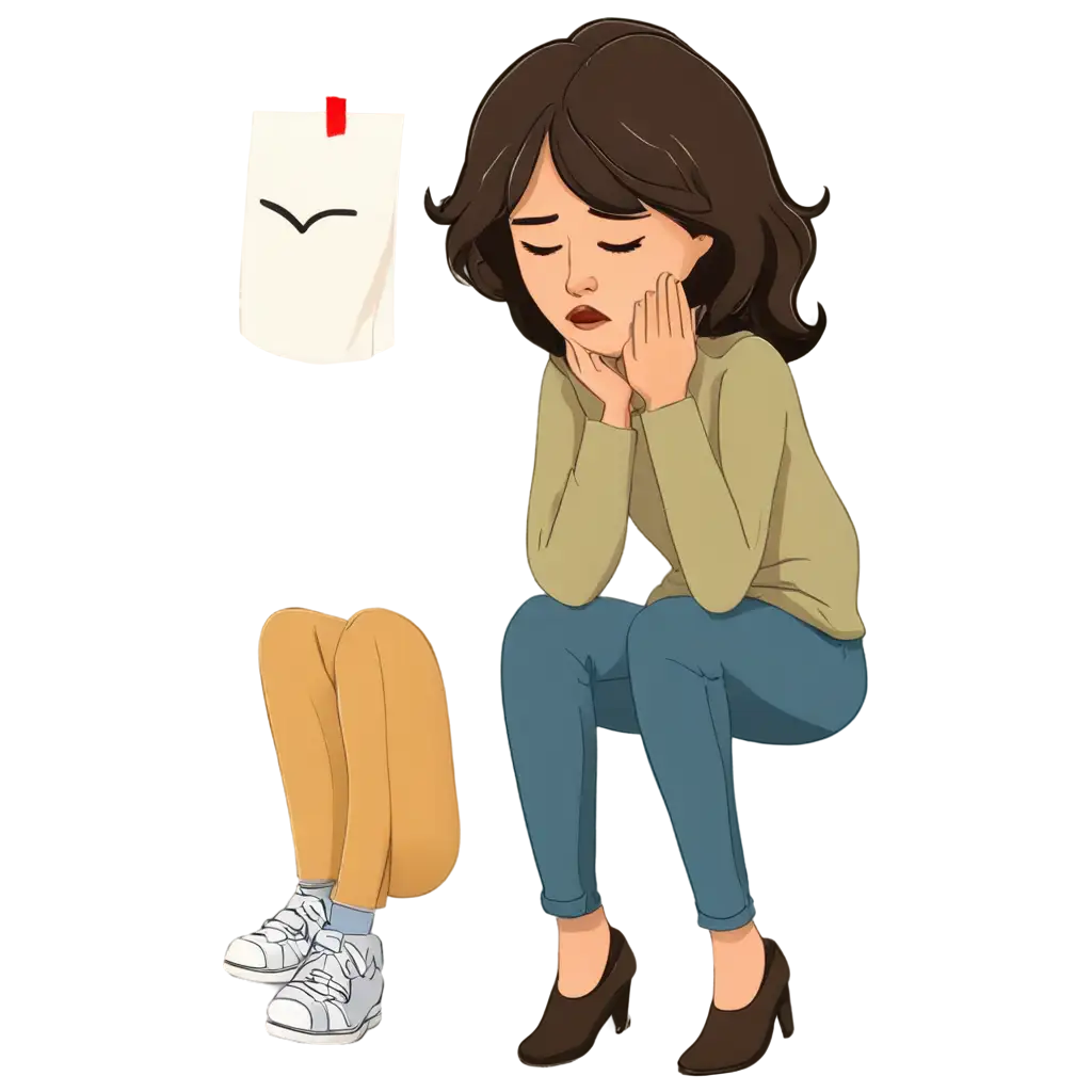 Girl with emotional exhaustion cartoon drawing