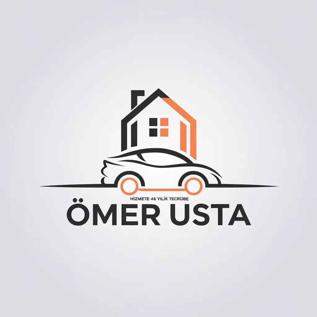 LOGO Design for mer Usta Minimalistic Vector with Car Home Symbol and 48 Years of Service Slogan