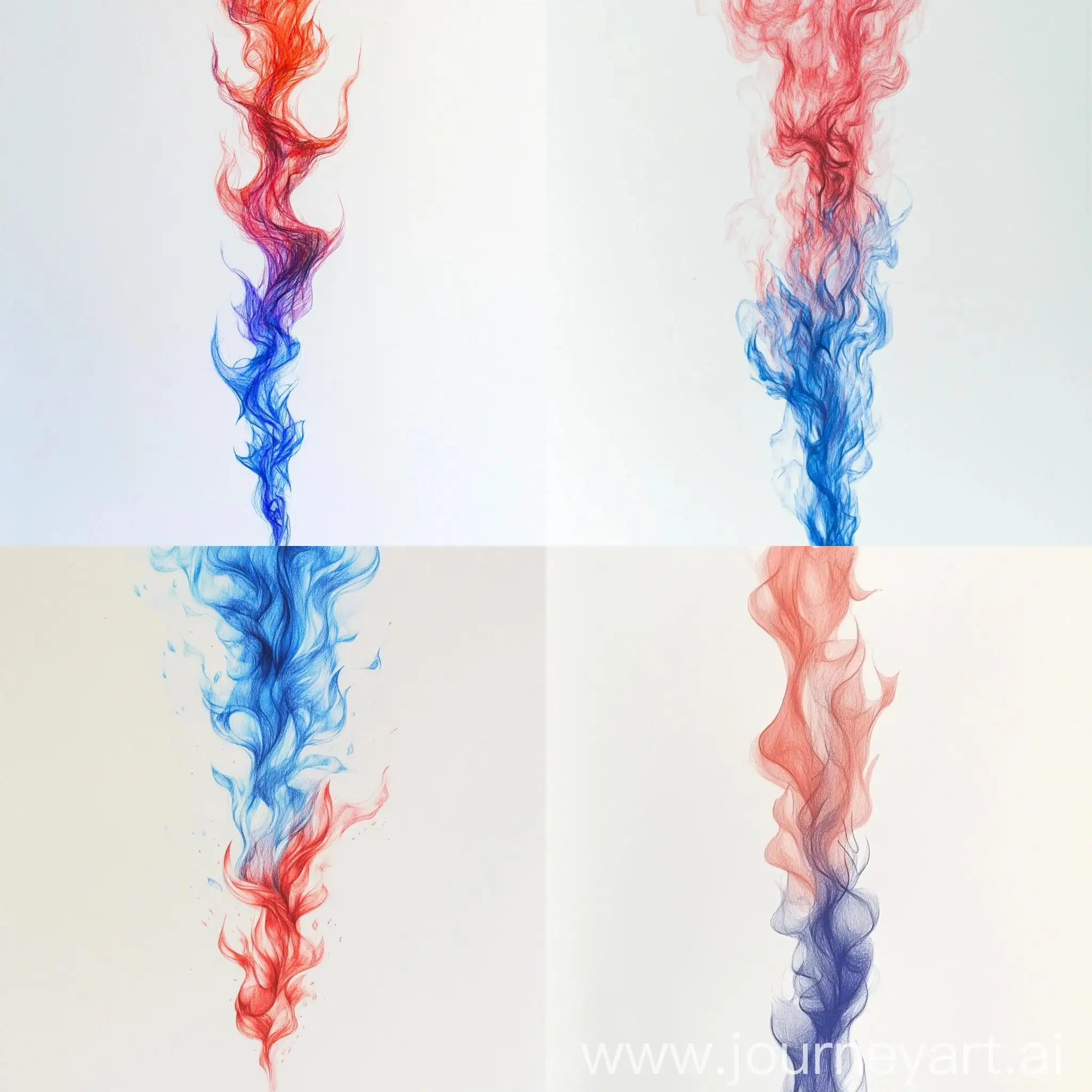 Vibrant-Red-and-Blue-Pencil-Fire-on-White-Background