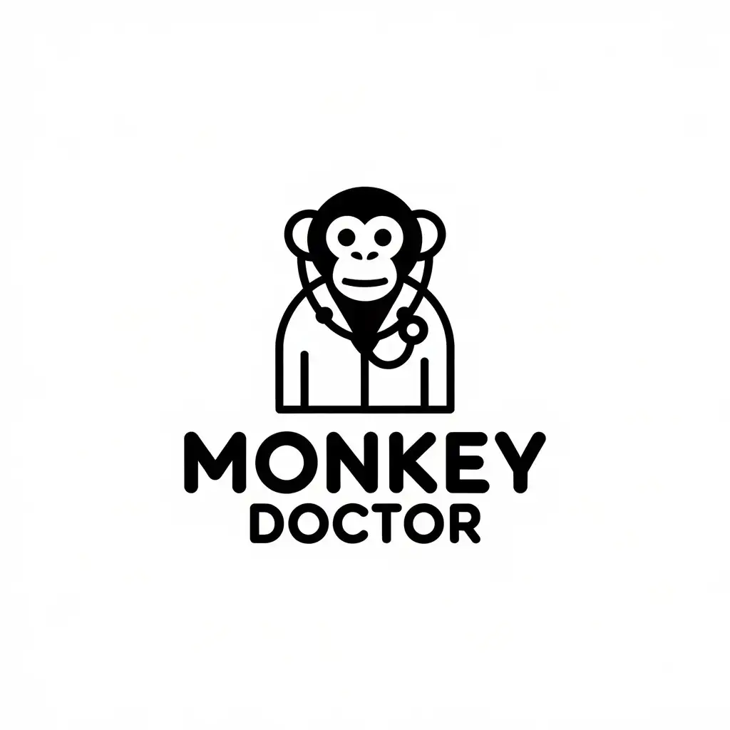 LOGO Design for Monkey Doctor Minimalistic Monkey with Stethoscope and White Coat for Medical and Dental Industry