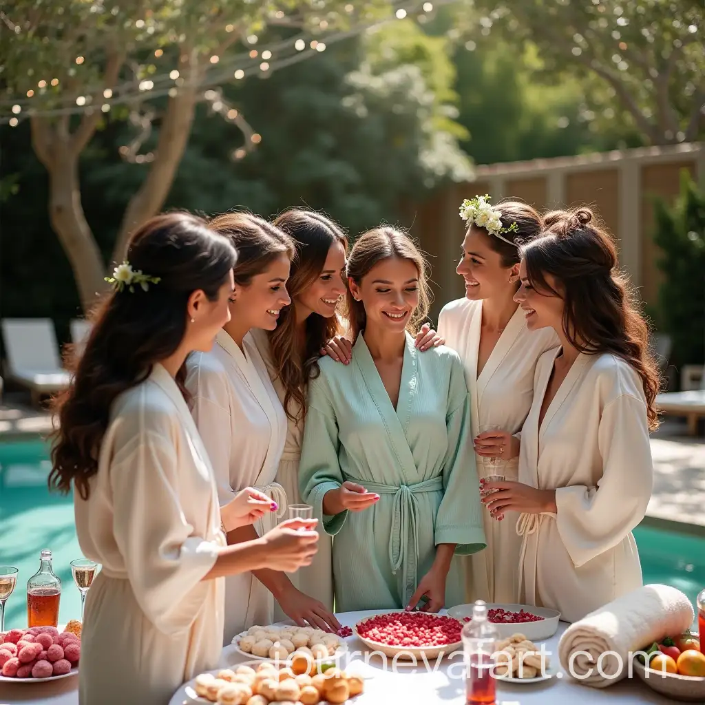 Bridal-Party-in-Silk-Robes-with-Fairy-Lights-and-Spa-Elements