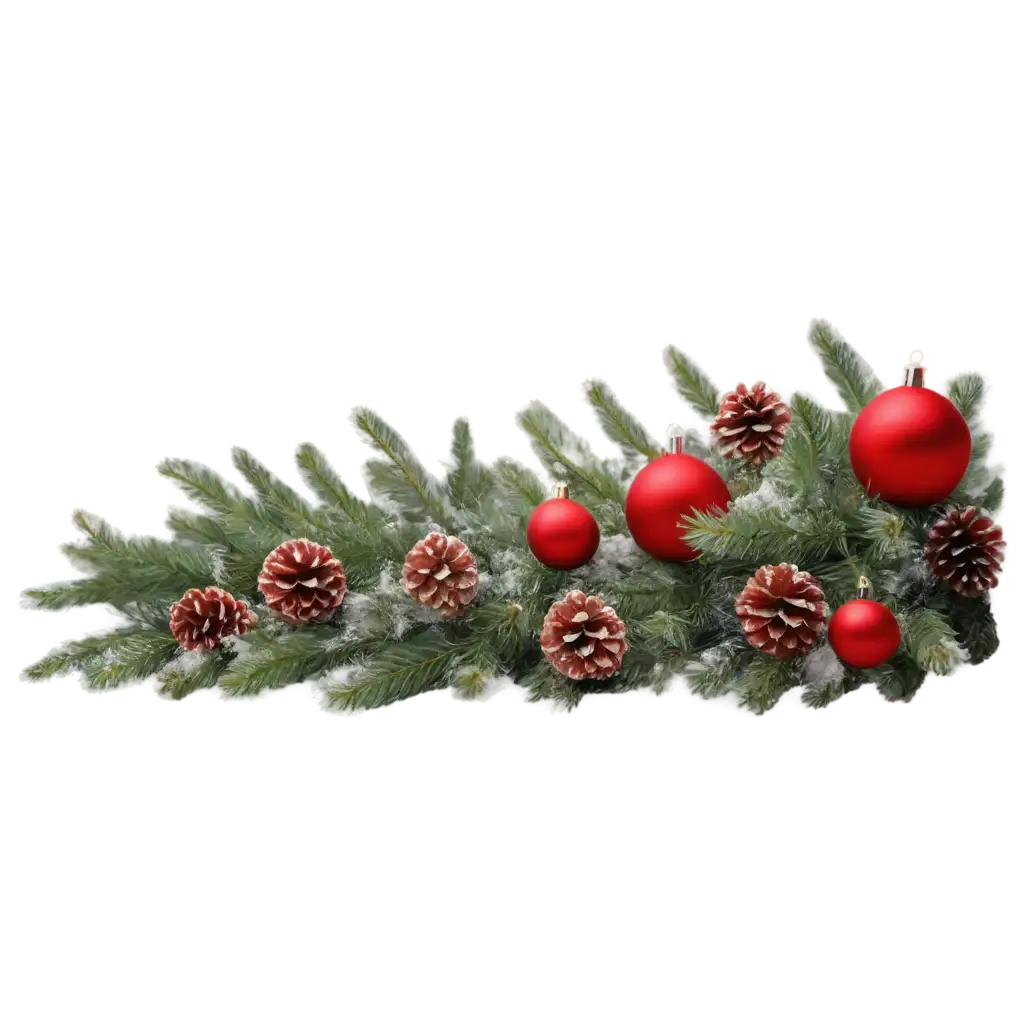 New-Years-Snowy-Fir-Branch-PNG-with-Red-Balls-and-Cones-Crisp-Transparent-Design-for-Seasonal-Creativity