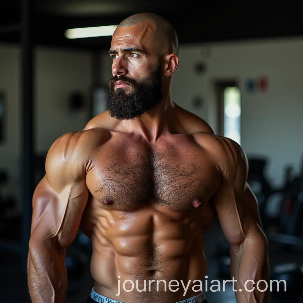 Spaniard-Gym-Monitor-with-Ripped-Body-and-Bald-Look-Sweating-in-Gym