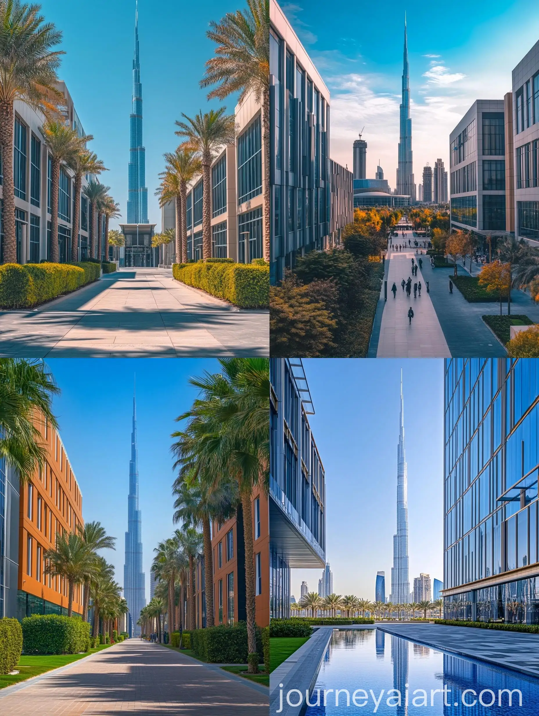 Dubai-Institute-of-Technology-in-Daytime-with-Burj-Khalifa-and-Blue-Sky-in-8K