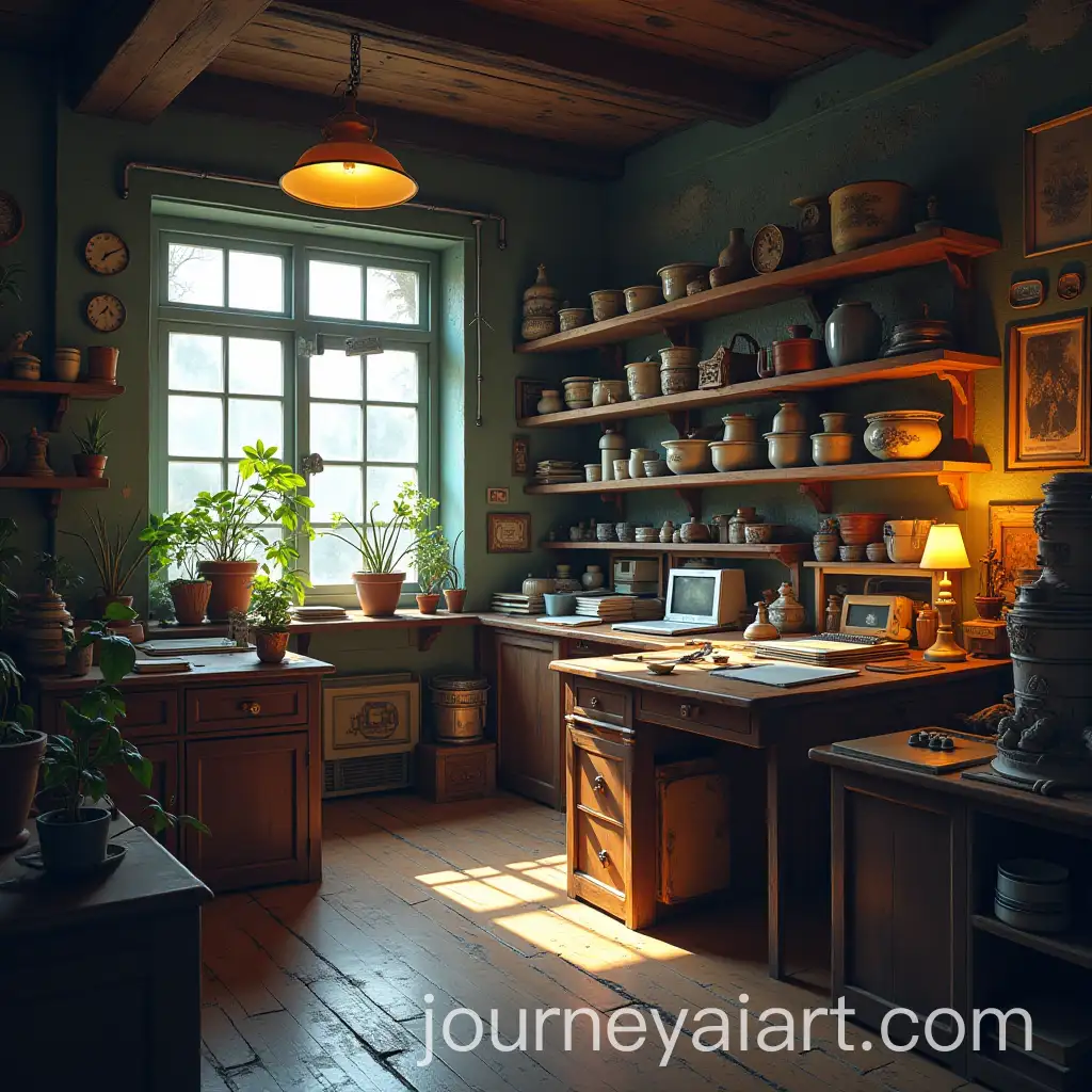Vintage-Print-Shop-Interior-with-Traditional-Presses-and-Tools