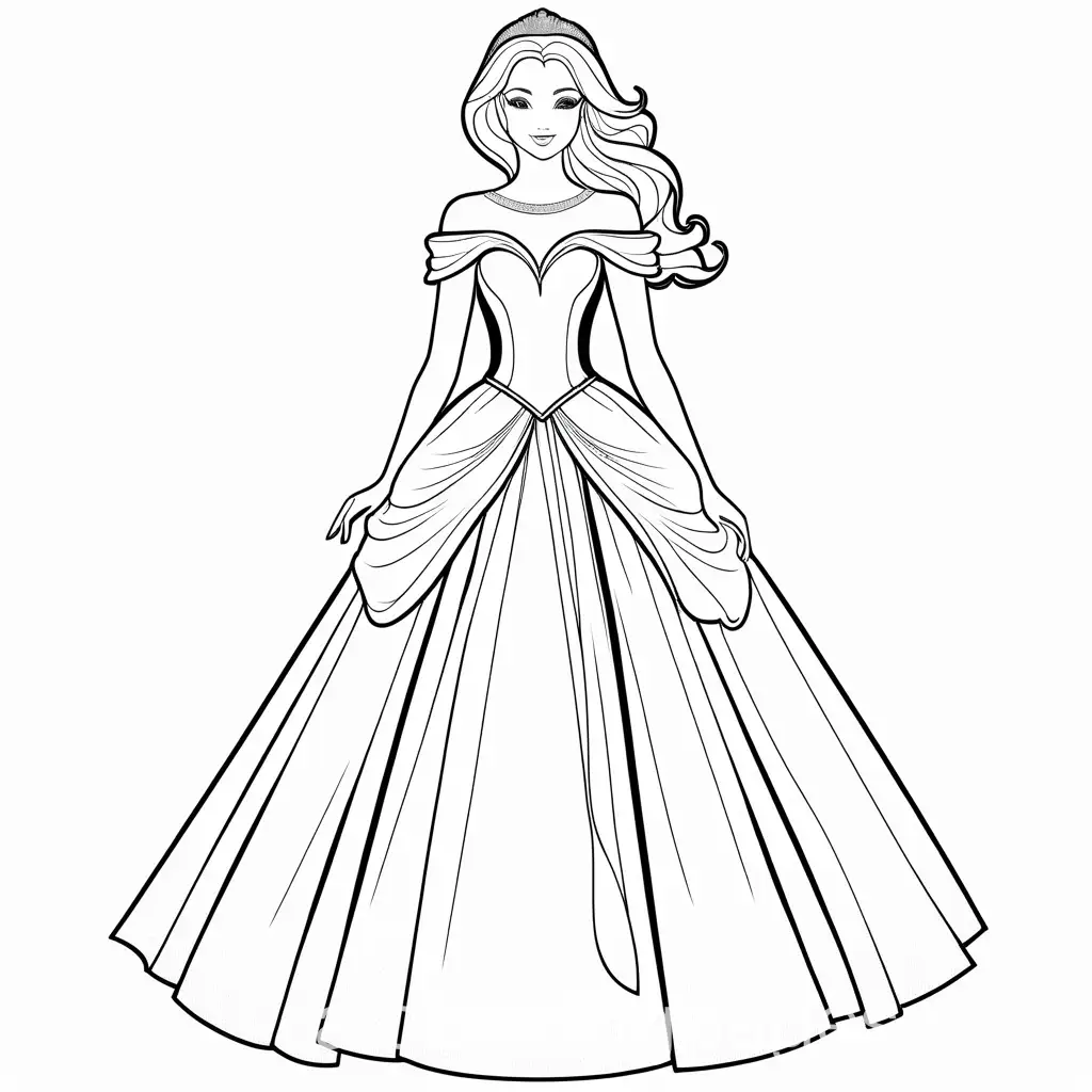 Elegant-Ball-Gown-with-Water-Droplets-Bodice-for-Kids-Coloring-Page