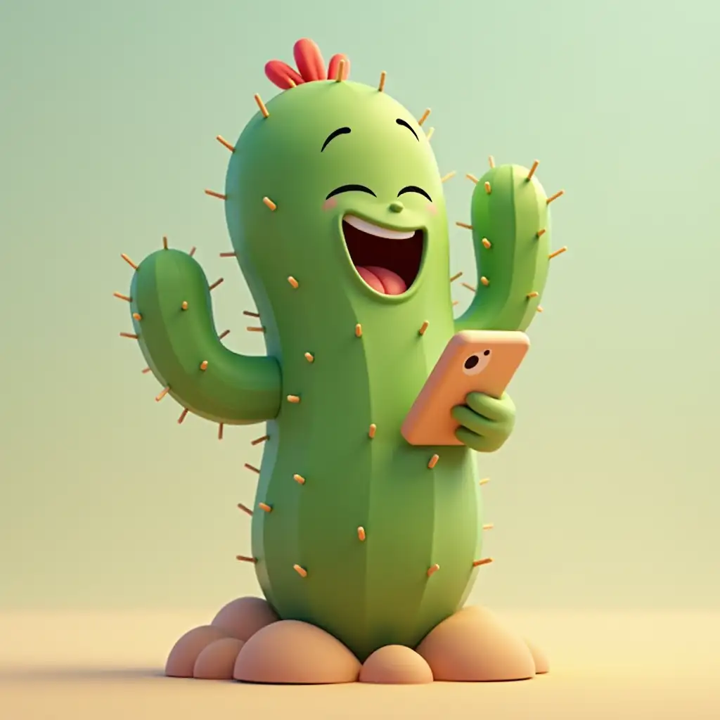 Cactus 3D Animation Laugh with Phone