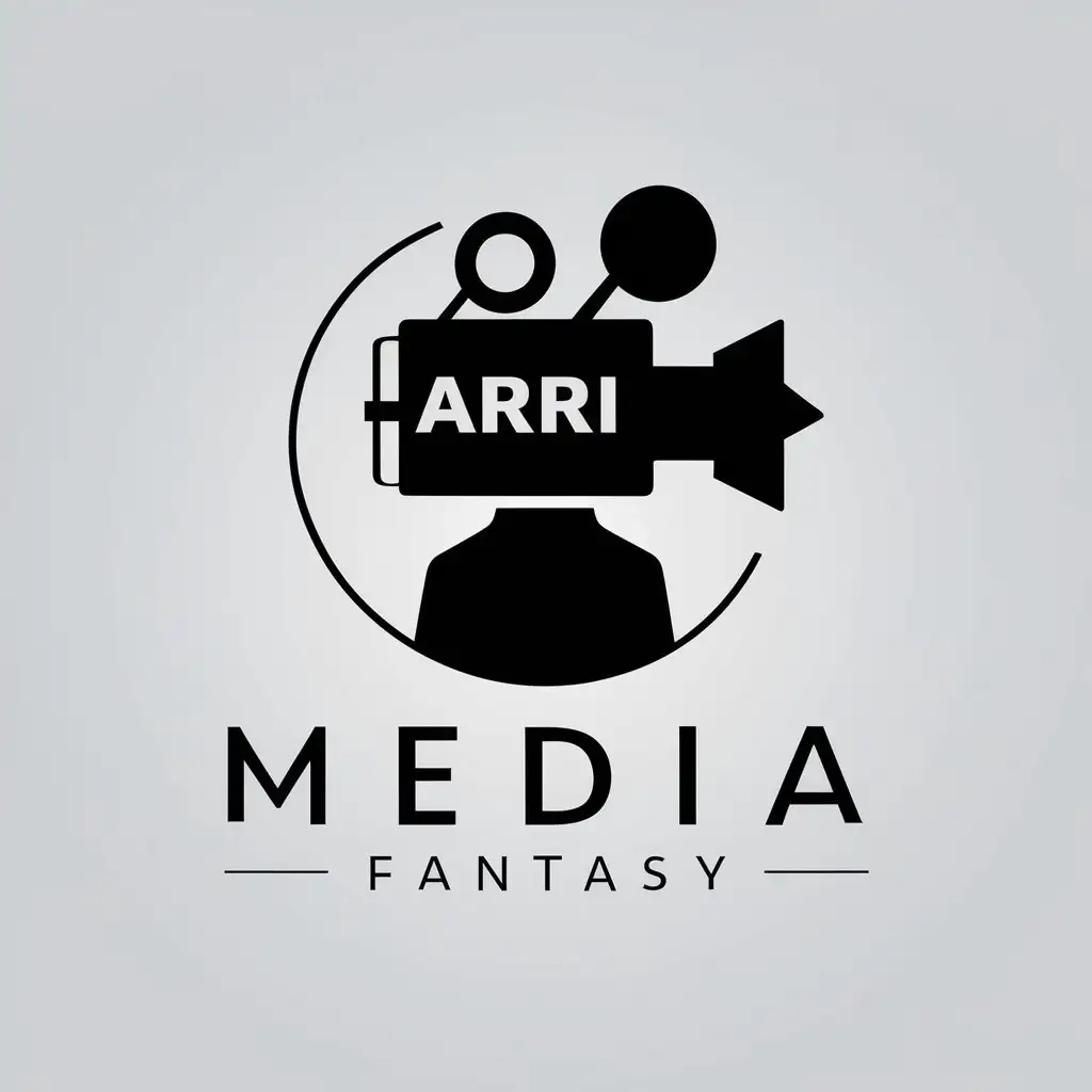 a vector logo design,with the text "MEDIA FANTASY", main symbol:person material silhouette ARRI movie camera,Minimalistic,be used in media industry,clear background